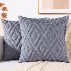 DecorUhome 여름 소파 장식용 쿠션 커버 45.7x45.7cm18x18인치 2개 세트 장식적이고 부드러운 플러시 인조 모피 울 액센트 베개 커버 모던 팜하우스 침대, 블루 그레이