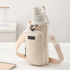 디어픽스 휴대용 방수 포켓 텀블러 물병 수납 파우치 크로스백 가방, 1개, 크림베이지