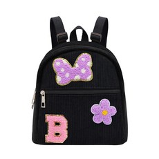 Sweet lion 만 2 3 4 5 6세 여아용 크리스마스 선물 셔닐 이니셜 마우스 리본 코듀로이 유아 백팩 공원 여행용 블랙. B, 블랙