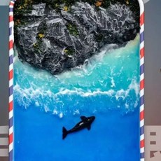 半島鐵盒DIY微縮海洋景觀模型套裝，手工海景材料包，微觀造景擺件，打造您的口袋海洋世界, 孤獨【含鯨魚】-全套材料包+詳細視頻教程, 1個