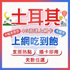 土耳其網卡 | 總量型吃到飽 | 插卡即用免開卡 | 4G高速上網 | 免開卡 | 天數任選, 1個, 8天, 總流量20GB