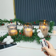 HK.sell LED 리모컨 전자초 밝기조절가능 흔들리는 촛불 세트 건전지 9개포함, 그레이 10cm+12.5cm+15cm 1세트