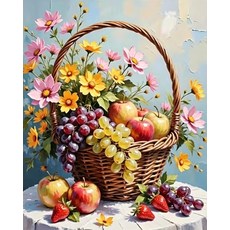 숫자로 그리는 그림 캔버스에 데이지 꽃 키트 캔버스 그리기 주방 과일 수제 예술, 1. AABB7-9340