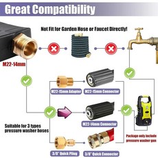 Yakamoz 짧은 압력 세척기 건 - 4350PSI 고출력 스프레이 건 M22-14mm 커넥터 및 0.6cm(1/4인치) 빠른 연결 폼 캐논 세차용, 1개