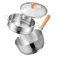 鼎匠 極厚304不鏽鋼雙層雪平鍋 含蒸籠格鍋大容量刻度 IH電磁爐適用 玻璃蓋 單柄櫸木手把, 附鍋蓋+蒸籠格, 1套, 20cm