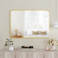 뷰티피크 라운드형 벽거울 화장대거울 욕실거울 강화안전유리, 골드60cm