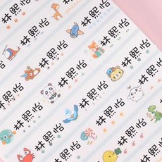 兒童姓名貼 透明 撕不爛 防水 幼兒園 小學生 水杯名字貼, 1個, 娃娃體,彩色兩行帶班級卡通圖案 120貼