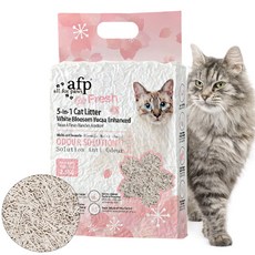[신상출시!]All For Paws 고양이 5in1 혼합 두부모래 백차유카 탈취 1.5mm 가는입자 변기에 버리는 먼지없는 모래, 벚꽃향, 1개, 6L