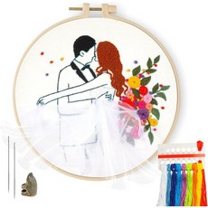 자수키트 자수스티치북 LX LERMX 초보자용 자수 키트 성인용 스타터 크로스 스티치 바늘포인트 DY 독특 패턴 후프 컬러풀 실 도구 단계별 설명서 영상 튜토리얼, Pattern 3