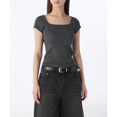 매장정품 무신사스탠다드우먼 MUSINSA STANDARD WOMAN 우먼즈 포인텔 스퀘어 넥 캡 슬리브 티셔츠 [다크 그레이] MWETS4Z09-DG 542012