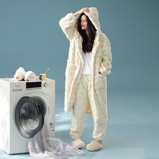 軟綿綿貴妃絨連帽加厚女士家居服套裝, J2250：軟綿綿貴妃絨,XXL【長袍褲超暖和】, 1個