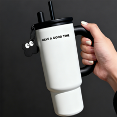 RichMagic 텀블러 대용량 물병 손잡이 핸들 보온 보냉 스테인리스 빨대 포함, 1개, 700ml, 회이트