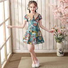 Arbea 女童旗袍連衣裙 中國風夏季薄款連身裙