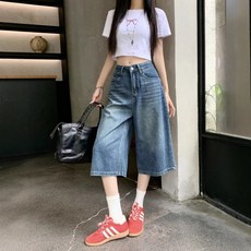 MIREA 여성 7부 와이드핏 데님 팬츠 캐주얼 여름 편안한 바지 DNZ05