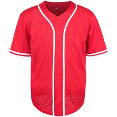 포뉴트릭스 블랭크 플레인 힙합 힙스터 야구 저지 버튼 다운 셔츠 스포츠 유니폼 남녀 (포-그린-메쉬 대형), 3X-Large, 레드 메시