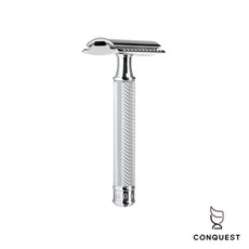 CONQUEST 德國 MUHLE 穆勒 R89 鉻銀傳統刮鬍刀，經典三件式手動刮鬍刀，紳士頂級刮鬍體驗, 1個, R89 鉻銀刮鬍刀