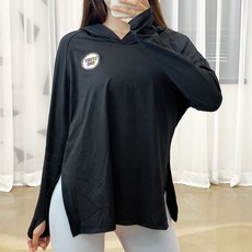 스토리원 여성 오버핏 후드 요가복 티셔츠 긴팔 워머 트임 RKFT-LT14