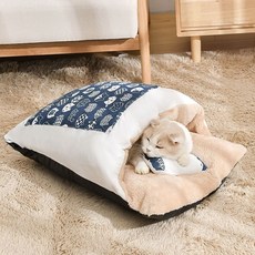 日式加絨貓窩 冬季保暖寵物睡袋 貓咪睡窩 貓咪睡袋 狗窩貓床, 1個, 日式貓窩【黑色招財貓】加絨款,S-小號【適合1.5kg內】