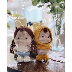 레드콤마 꼬마커플 DIY패키지+코바늘3 5호+돗바늘+동영상+눈2쌍+방울솜 뜨개질 DIY 패키지, 단일, 1개