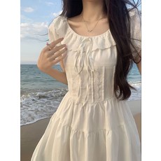 少女與海 白色短裙 學院小清新少女連衣裙 夏季