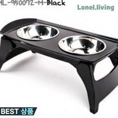 로넬리빙 부명 강아지식기 식탁세트 높이조절 더블보울 블랙 ML950072, 1