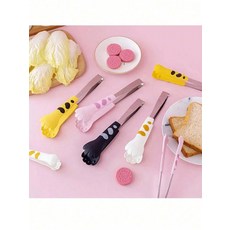 귀여운 고양이 발 중형 주방 식품 집게 베이킹 빵 샌드위치 바비큐 식재료 집는 데 모두 편리한 다기능 식사 집게, 1세트, 흰색