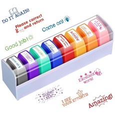 Crtiin 교실 채점용 교사 스탬프 8개 다채로운 부모 시그니처 셀프 잉크 세트 학교 홈스쿨 용품 숙제 보상 및 감사 선물 198876, Crtiin 교실 채점용 교사 스탬프 8개 다채로운 부