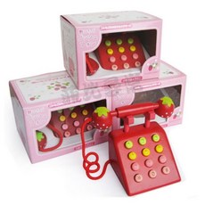 木製仿真草莓電話機，兒童早教數字認知玩具，過家家酒遊戲，可愛電話造型, 紅色, 1個