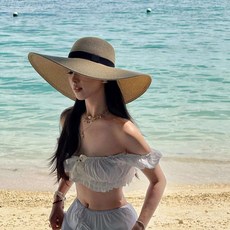草帽女夏2026新款海邊帽子大帽檐防曬帽法式度假風沙灘遮陽太陽帽, 淺棕色