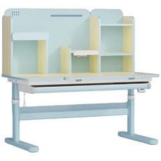 實木書桌 手搖升降成長學習桌 兒童書桌電腦桌, 藍色120cm