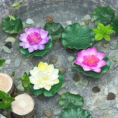 꼬모가든 물에 뜨는 조화 연꽃 (소) 수반 연못 장식 수경정원 꾸미기 소품 인조 연꽃 홈가드닝, 아이보리