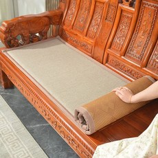 양면 여름용 나무 소파 쿠션 방수 쿨매트 미끄럼 방지 패드 원목 대나무 매트 쿨 여름 커버, 연한 갈색 큰 격자 정면 등받이뒷면 면혼합