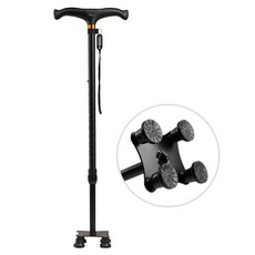 브리사 실내용 네발지팡이 어르신용 미끄럼방지 높이조절 목발 SPC-IS01, 1개, 블랙