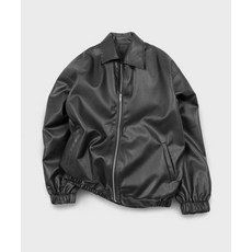 [블랙모먼트] [페이크 레더] 오버핏 포켓 밴딩 점퍼_BLACK