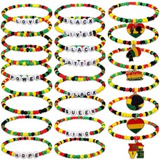 KOOMEKI Juneteenth 비즈 팔찌 키트 블랙 Juneteenth DIY 팔찌 벌크 우정 축하 생일 파티 용품 비즈 팔찌 선물 가방 물건 필러 선물 24팩 세트, KOOMEKI Juneteenth 비즈 팔찌 키트, 블