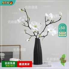 禪意新中式玉蘭花仿真花擺設，客廳餐桌裝飾品，禪意插花花瓶花器擺件, 白色,無規格