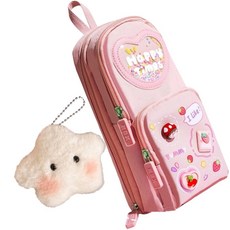 Arras파츠 필통 스팽글 귀여운 캐릭터 예쁜 파우치 캐릭터 펜파우치+인형키링, 1개, 딸기핑크