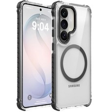 DEERLAMN 삼성 갤럭시 S24 플러스/S25 플러스 6.7인치용 강력한 마그네틱 케이스 [Magsafe와 호환][군용 등급 낙하 보호] 투명 슬림 충격 방지 보호 폰 커, 투명+블랙