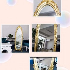 【豆腐妹的窩】破損補寄新品立體鏡子全身落地鏡女生臥室宿舍家用雕花歐式復古led穿衣試衣鏡, 仿古金