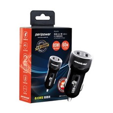 PeriPower 60W 雙USB-C PD車用快充, Black, PS-U19