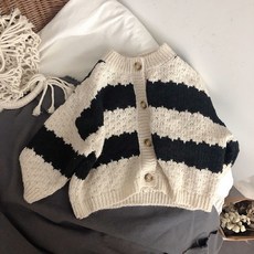 小不點兒 品質超棒! 韓國東大門兒童寬松編條紋毛衣針織開衫外套2022秋裝(90cm-130cm)