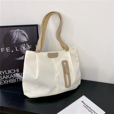 KFBAG 休閒大容量單肩托特包, 米白色,加強版麵料加厚 帶拉鏈帶內襯