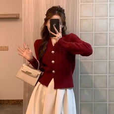 투니스 여성 빈티지 슬림 웨이스트 트위스트 싱글 브레스트 니트 가디건