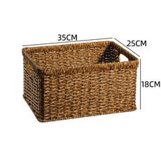 日式紙繩編收納箱 臥室客廳收納筐 40*30*20cm, 深咖色圓角35*25*18