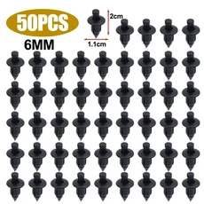 자동차 리벳 클립 8mm 플라스틱 푸시 6mm 구멍 검정 패스너, 50PCS black 6mm