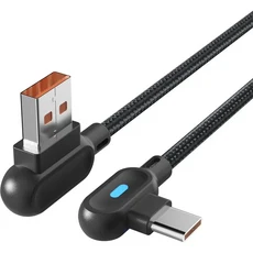66W Fast Charging Type C Cable With Light Double Elbow Game Samsung Xiaomi Phone Braided Data, 01 type c  1 m, 01 Black