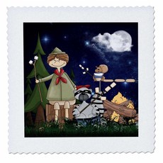 6x6 inch Quilt Square - Boy Scout Camper in The Woods with a Squirrel and Marshmallows s Collection, 미정