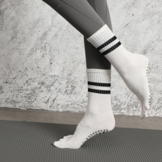 논슬립 요가 양말 필라테스 미끄럼 스포츠 발가락 요가 양말 홈트 스트라이프 레깅스 운동용 두줄 미들, 화이트