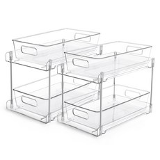 Vtopmart 다용도 서랍식 수납장 슬라이딩 선반 씽크대 양념통 정리대, 2개, 투명