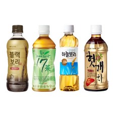 [한번에먹자쇼핑몰] 325~340ml 차 음료 4종 혼합세트 / 하이트진로 블랙보리 5 + 몸이 가벼워지는 시간 17차 5 + 웅진 하늘보리 5 + 일화 헛개차 5 / 총 20개, 340ml